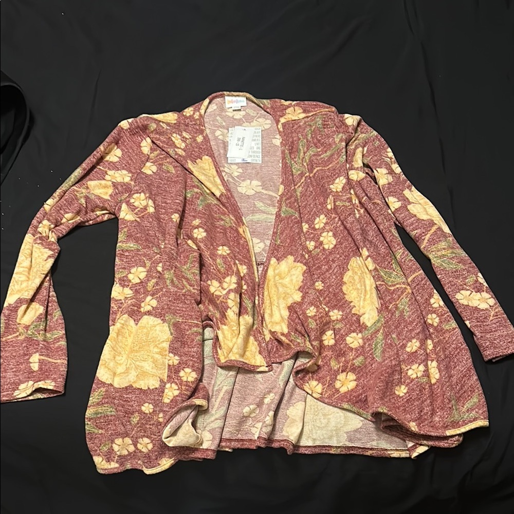 Floral Open-Front Sweater - Pink and Yellow